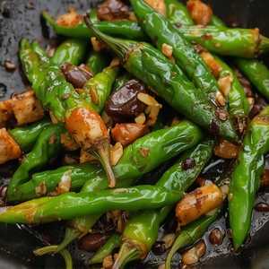 Pan-Seared Green Chili Pepper w/ Minced Pork Black Bean Sauce