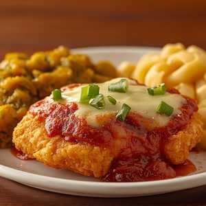Southern Fried Chicken Parm With Creamy Collards & Radiatore