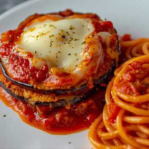 EGGPLANT PARMIGIANA WITH SPAGHETTI POMODORO
