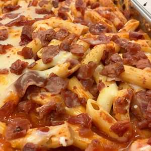 Penne Mozzarella with Roasted Bacon