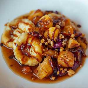 Goat Cheese Ravioli With Brown Butter, Conex Cabbage, Roasted Apple & Real Balsamic