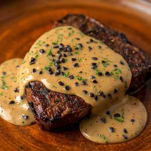 Dry Aged NY Strip au Poivre with Courvoisier Cream