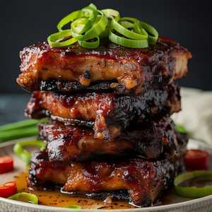 Sticky Pork Ribs, Scallions & Chili