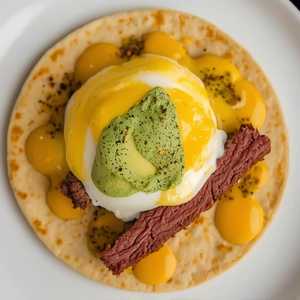 Short Rib Eggs Benedict Arepa