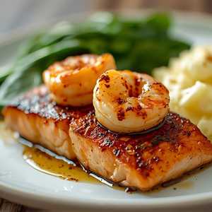 BLACKENED SALMON WITH CRISPY CALABRIAN SHRIMP