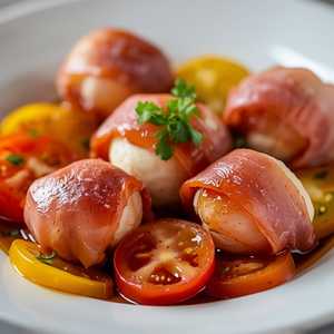 Prosciutto-Wrapped Mozzarella with Vine Ripe Tomatoes