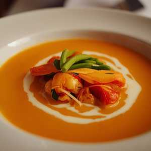 Lobster Bisque with Spring Vegetables, and Citrus Crème Fraiche