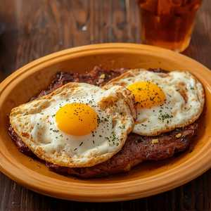 BISTEC A CABALLO CON DOS HUEVOS FRITOS O REVUELTOS