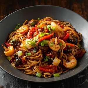 Seafood Chow Mein w/ Black Pepper Sauce