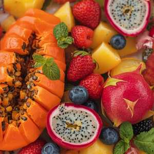 Tropical Fruits With Mix Berries