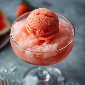 Ruby grapefruit granita with strawberry sorbet