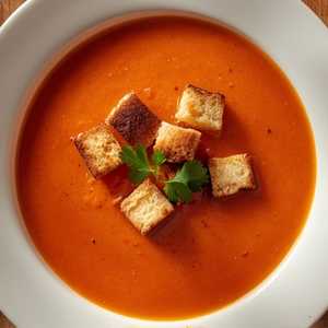 Soupe aux poivrons et tomates avec croutons
