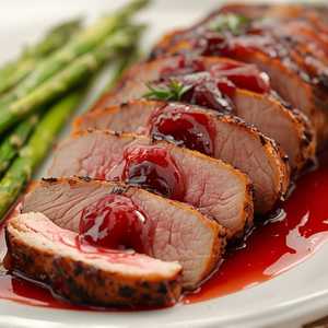 Duck Magret with Cherries, Fresh Asparagus