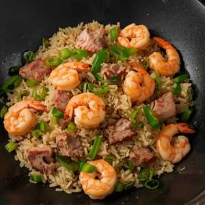 ARROZ FRITO CON CAMARON Y CARNE DE PUERCO