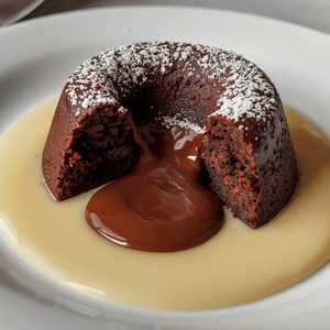 Warm chocolate fondant, crème anglaise