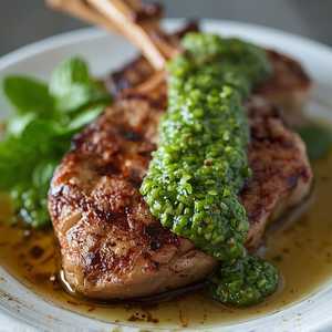 Grilled Lamb Saddle, Elysian Fields Farm, mint salsa verde